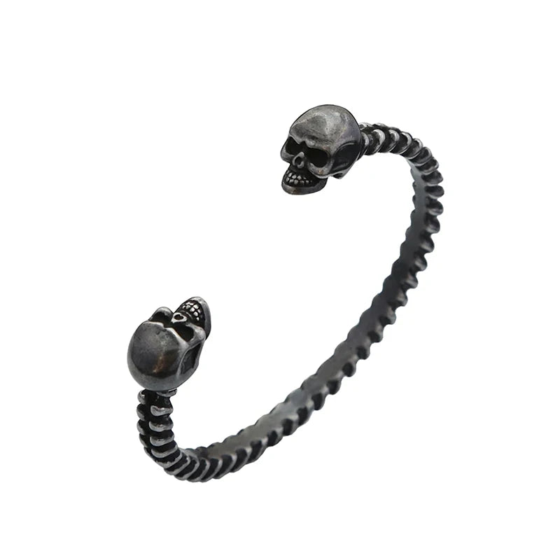 Stainless Steel Gothic Black Skull Bracelet for Men Vintage Adjustable Skeleton Bangle Never Fade Punk Rock Jewelry Dropshipping