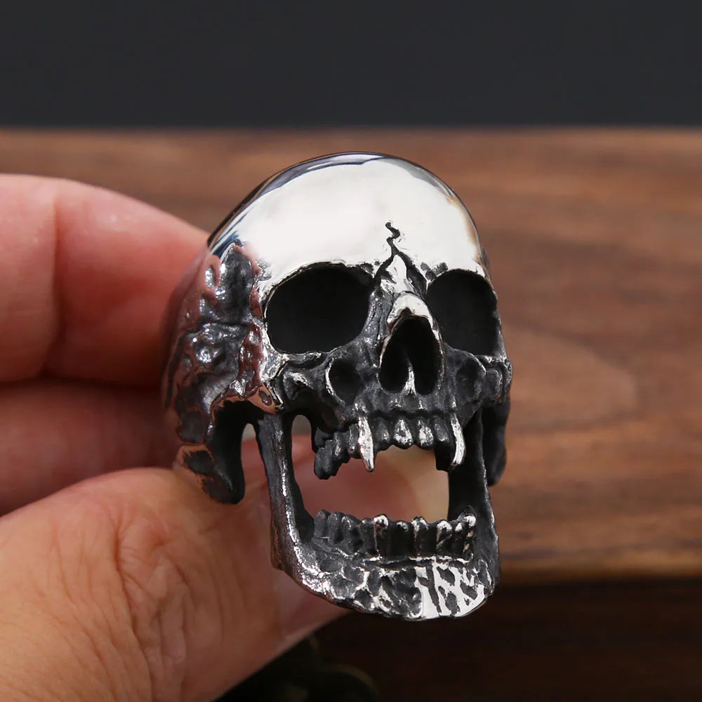 High Polish Gothic Vampire Skull Ring Heavy Skull Mens Stainless Steel Biker Rings Punk Motorcyclist Jewelry Gift Size 7-15