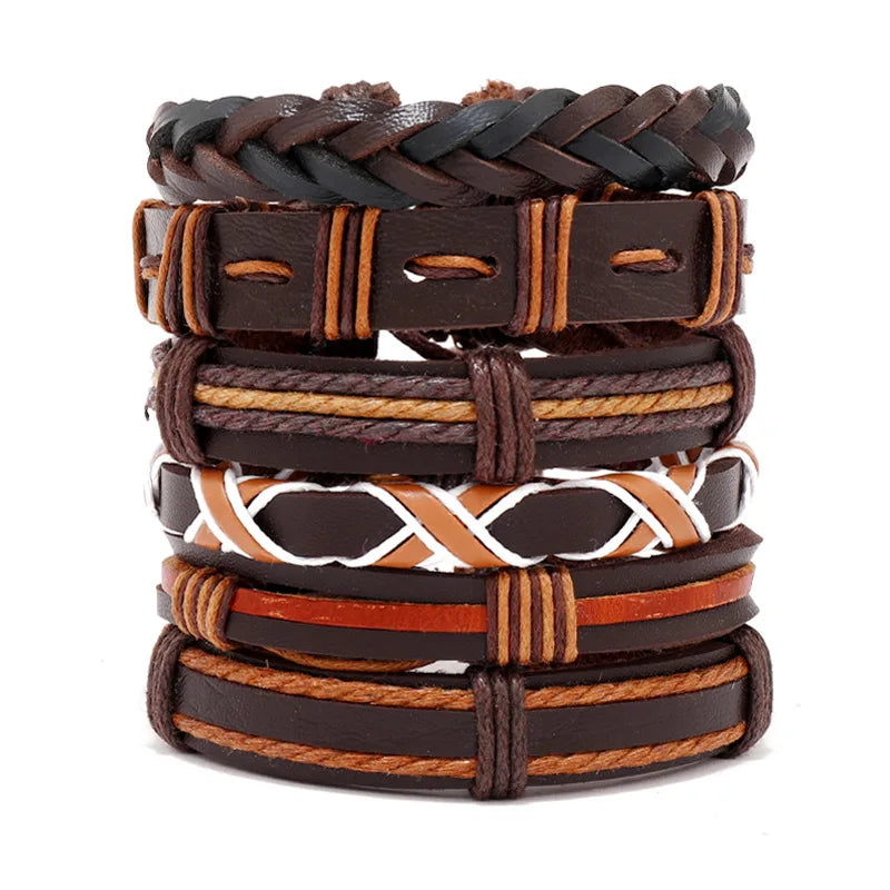 Fashion Viking Punk Bracelet For Men Hand Bracelets Multi-Layer Woven Skull Head Star Accessories Jewelry Leather Set Gifts