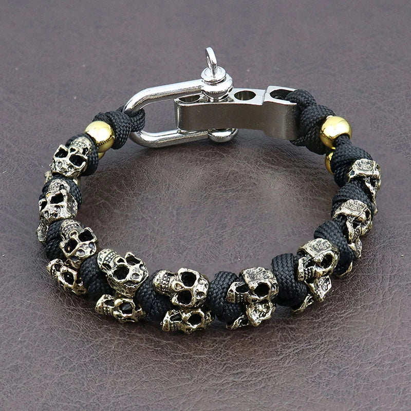 Retro Men's Skull Handmade Bracelet Gothic Skeleton Adjustable Woven Bangle Punk Motorcycle Amulet Jewelry Accessories Wholesale
