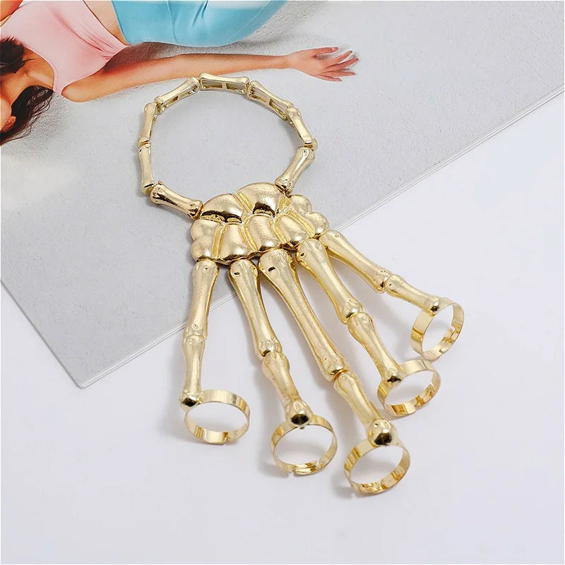 Steam Punk Skull Skeleton Bracelet For Men Gothic Hand Elasticity Adjustable Couple Women Bracelet Bangles Jewelry