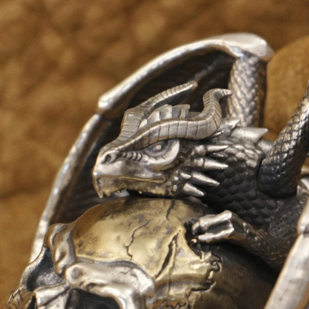 925 Sterling Silver Flying Dragon Punk Skull Pendant Details Biker Jewelry TA380