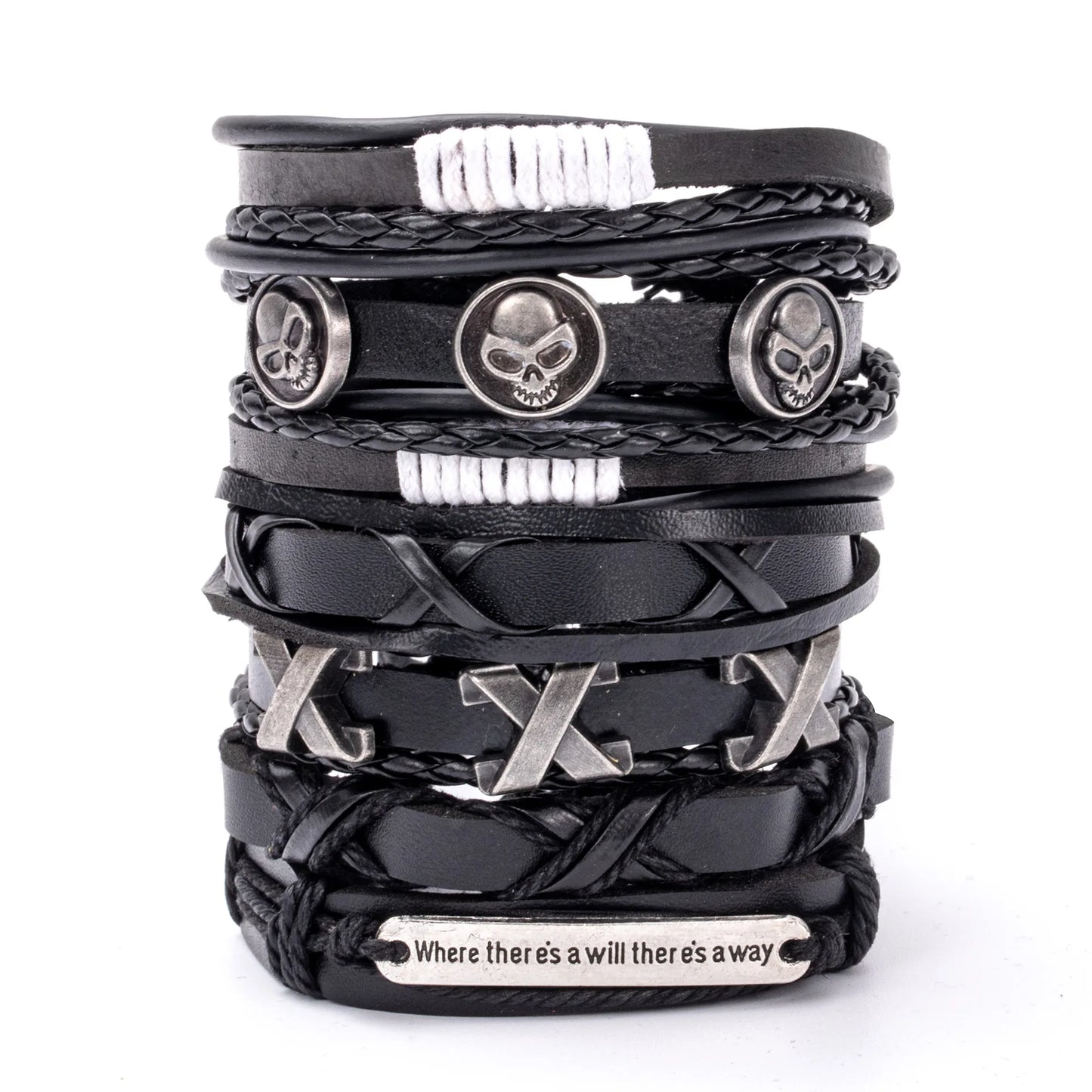 Fashion Viking Punk Bracelet For Men Hand Bracelets Multi-Layer Woven Skull Head Star Accessories Jewelry Leather Set Gifts