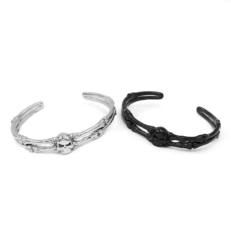 Vintage Ghost Skull Bones Biker Cuff Bracelet Stainless Steel Jewelry Gothic Feather Wing Norse Viking Wolf Men Bangle SJB0362A