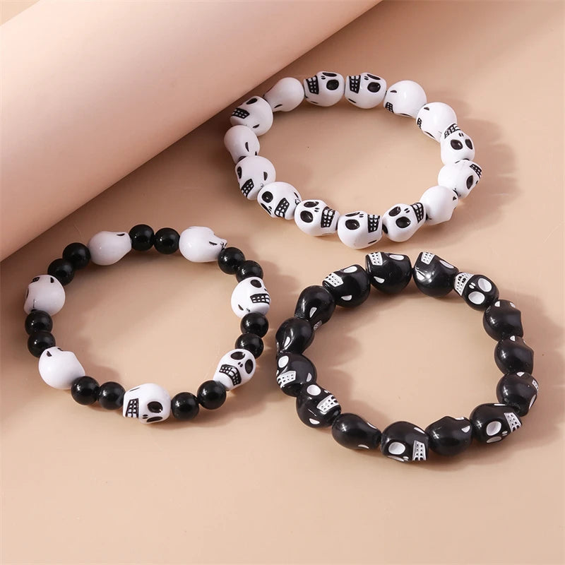 Fashion Skull Head Beads Bracelets for Women Adjustable Elastic Bracelet Girls Party Holiday Jewelry Decoration