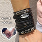 1 Fashion Bracelet Viking  Bracelet For Men Hand Bracelets Woven Skull Hand Jewelry Adjustable Leather Set Bracelet For Leather