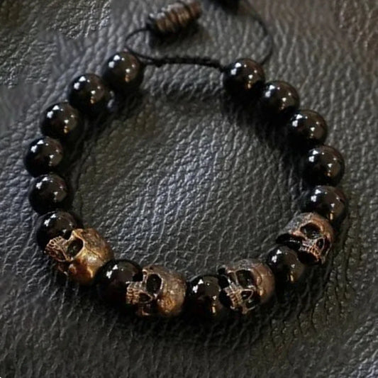 Trendy Agate Skull Bracelet Men's Vintage Handmade Adjustable Tiger's eye Bracelets Male Punk Hip Hop Charm Jewelry Dropshipping