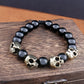 Trendy Agate Skull Bracelet Men's Vintage Handmade Adjustable Tiger's eye Bracelets Male Punk Hip Hop Charm Jewelry Dropshipping