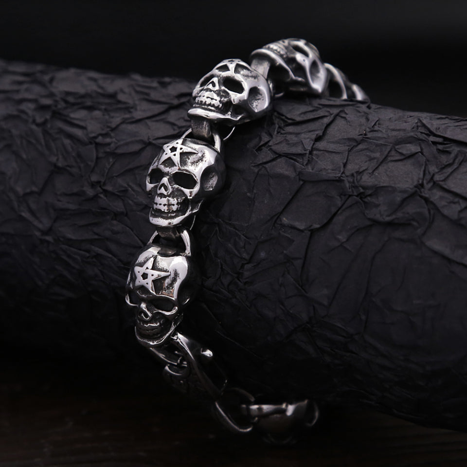 Gothic Vintage Men's Skull Bracelet 316L Stainless Steel Punk Hip Hop Skeleton Bracelets Fashion Amulet Jewelry Gifts Wholesale