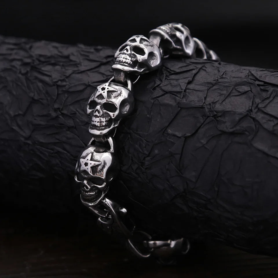 Gothic Vintage Men's Skull Bracelet 316L Stainless Steel Punk Hip Hop Skeleton Bracelets Fashion Amulet Jewelry Gifts Wholesale