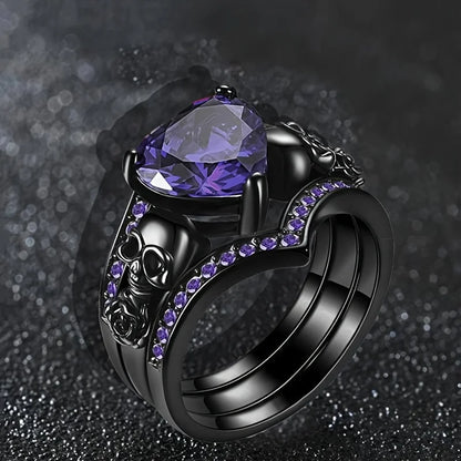 Gothic Style Rings Plated Inlaid Heart Shape Zircon Horror Skull On The Band Black / Red / Purple Just Pick One Halloween Decor