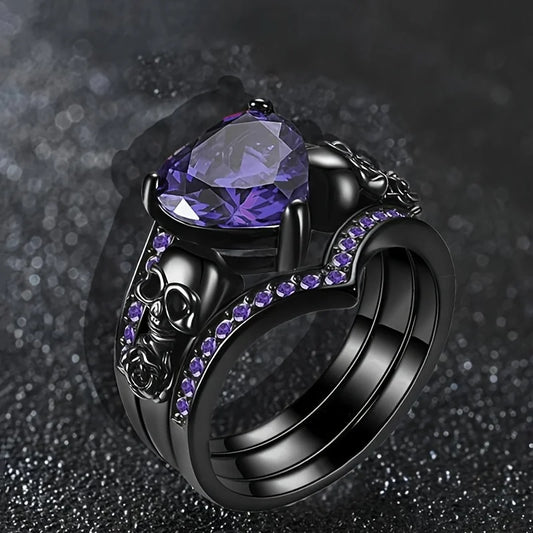 Gothic Style Rings Plated Inlaid Heart Shape Zircon Horror Skull On The Band Black / Red / Purple Just Pick One Halloween Decor