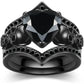 Gothic Black Rose Flower Skull Engagement Ring Set Red Purple Heart Zircon Crystal Anniversary Mother's Day Holiday Gift Jewelry