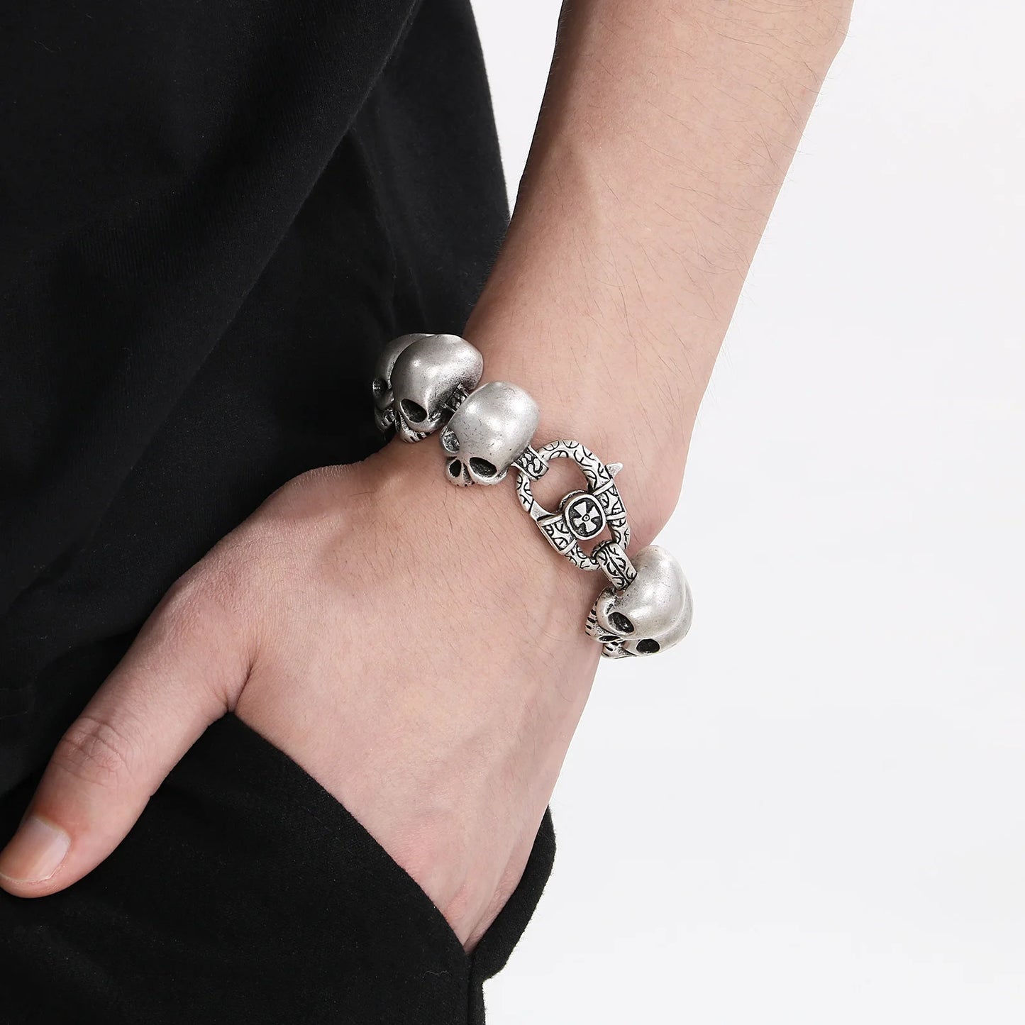 24mm Skull Charm Bracelet Men Stainless Steel 316L Punk Jewelry
