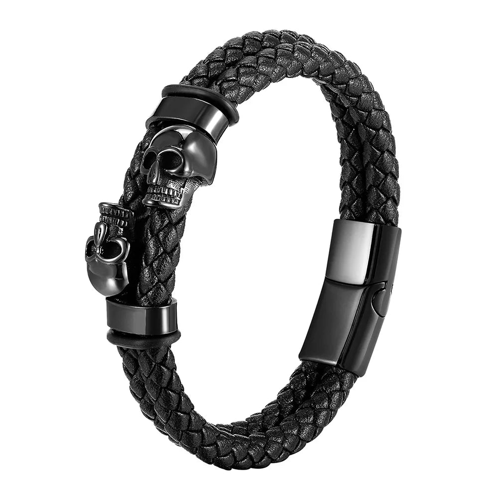 Multi-layer Bracelet Punk Stainless Steel Charm Magnetic Black Men's Leather Bracelets Braided Bangles Jewelry Homme Accessories