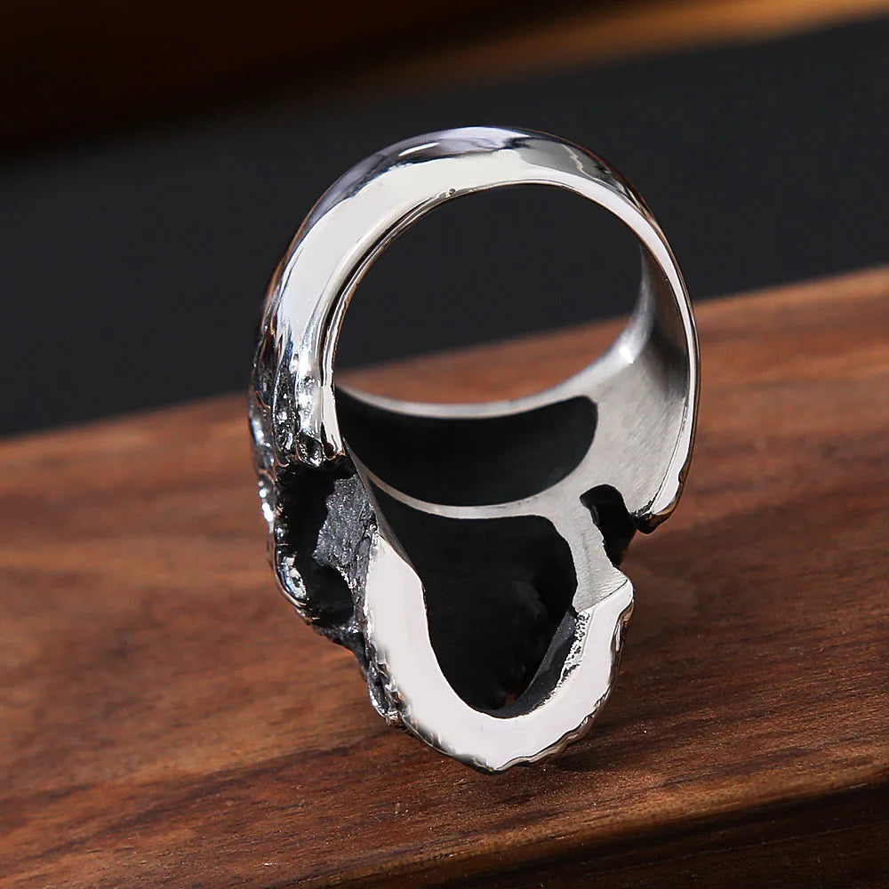 High Polish Gothic Vampire Skull Ring Heavy Skull Mens Stainless Steel Biker Rings Punk Motorcyclist Jewelry Gift Size 7-15