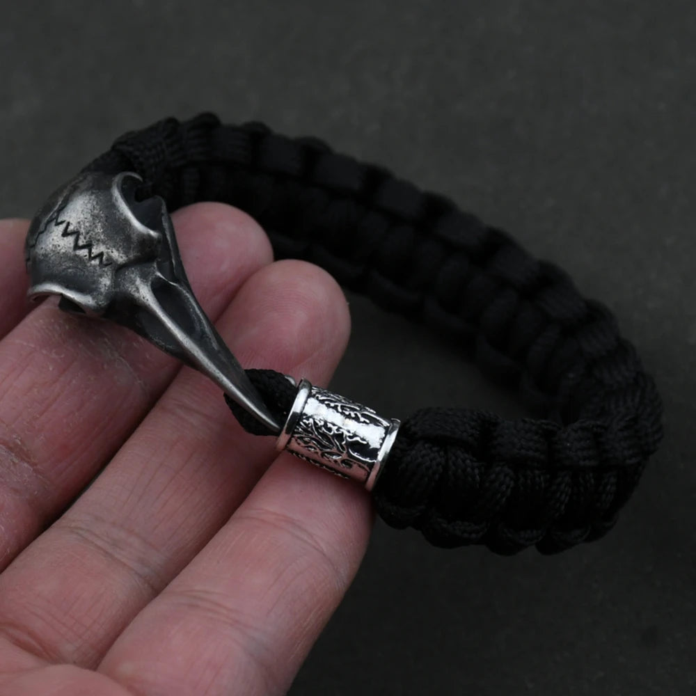 Wicca Skull Rune Bead Bracelet Odin Raven Stainless Steel Viking Bracelet Men Slavic Jewelry Vikings Accessories Vikingos Bangle