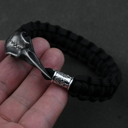 Wicca Skull Rune Bead Bracelet Odin Raven Stainless Steel Viking Bracelet Men Slavic Jewelry Vikings Accessories Vikingos Bangle