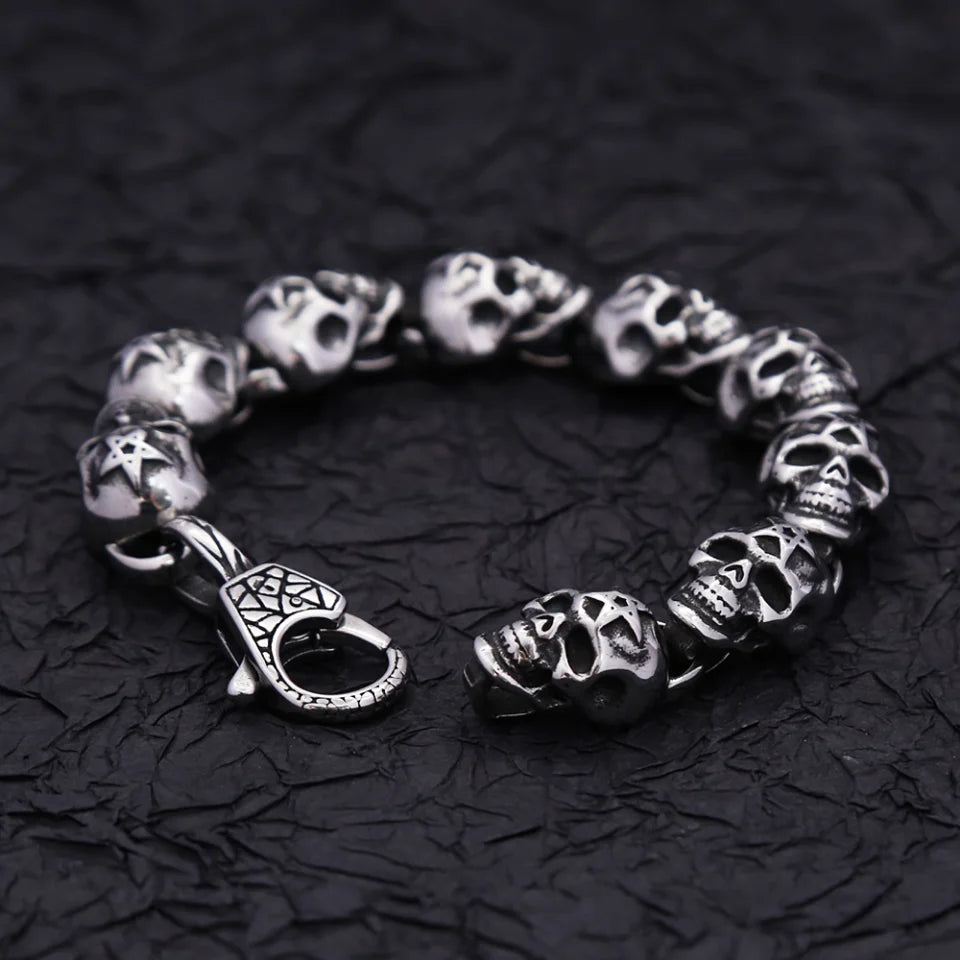 Gothic Vintage Men's Skull Bracelet 316L Stainless Steel Punk Hip Hop Skeleton Bracelets Fashion Amulet Jewelry Gifts Wholesale