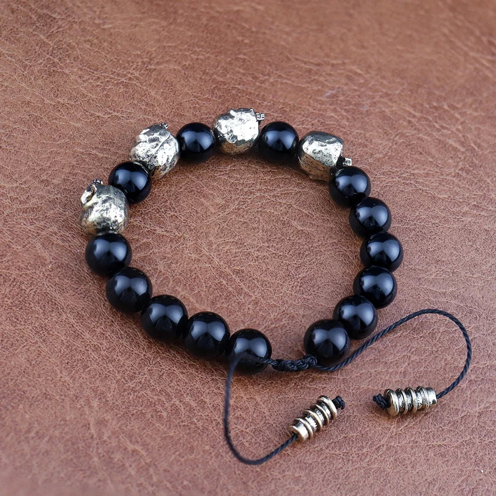 Trendy Agate Skull Bracelet Men's Vintage Handmade Adjustable Tiger's eye Bracelets Male Punk Hip Hop Charm Jewelry Dropshipping