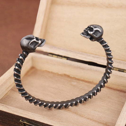 Stainless Steel Gothic Black Skull Bracelet for Men Vintage Adjustable Skeleton Bangle Never Fade Punk Rock Jewelry Dropshipping