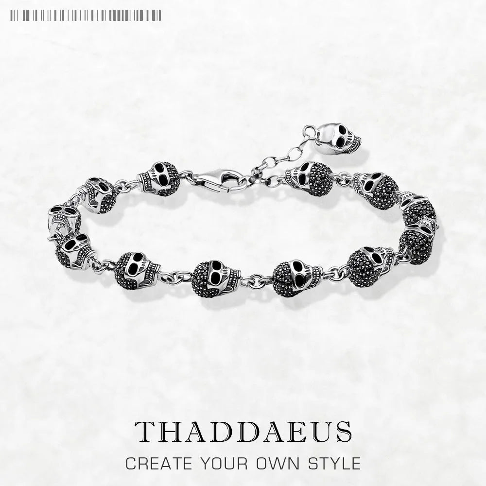 Skull Pave Link Chain Bracelet For Women Men Pure 925 Sterling Silver Punk Jewelry Party Gifts