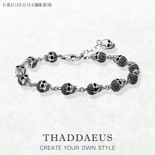 Skull Pave Link Chain Bracelet For Women Men Pure 925 Sterling Silver Punk Jewelry Party Gifts