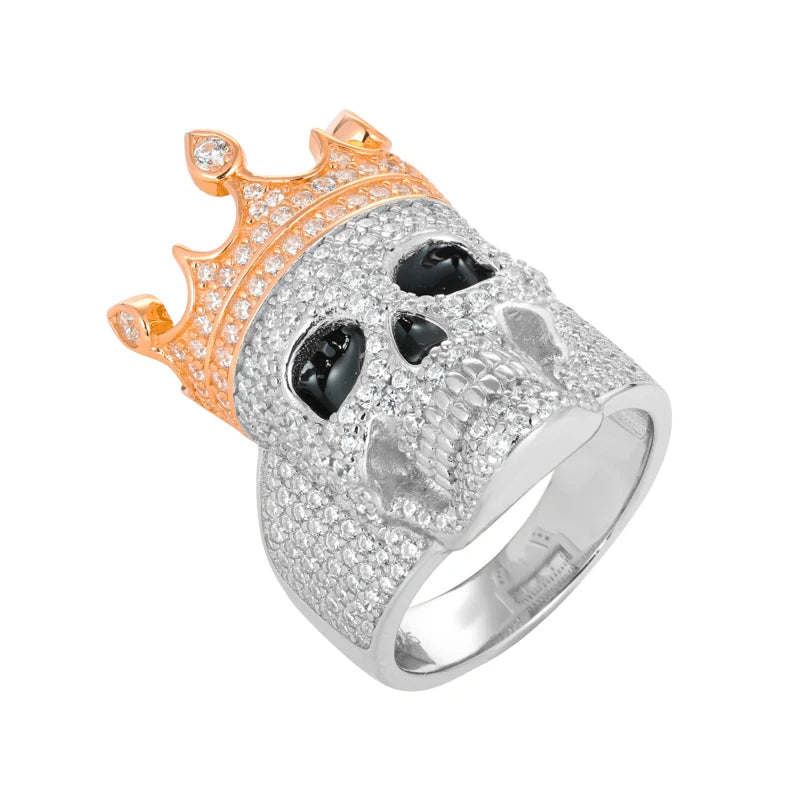 ICEDOUTBOX Moissanite Crown Skull Ring For Men Lab Diamond Sterling Silver Iced Out Hip Hop Rings for Woman Sparkling Jewelry