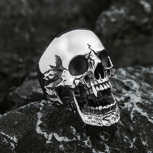 High Polish Gothic Vampire Skull Rings For Men Heavy Skull Stainless Steel Biker Ring Punk Motorcyclist Jewelry Gift Size 7-15
