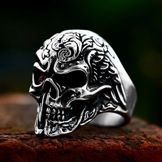 New Vintage 316L Stainless Steel Skull Ring With Red Stone Cool Biker Fashion Skeleton Ring For Men Punk Creative Amulet Jewelry