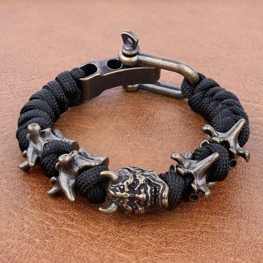 Retro Men's Skull Handmade Bracelet Gothic Skeleton Adjustable Woven Bangle Punk Motorcycle Amulet Jewelry Accessories Wholesale