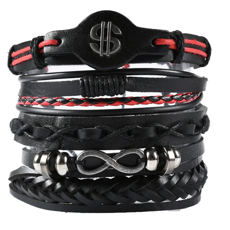 Fashion Viking Punk Bracelet For Men Hand Bracelets Multi-Layer Woven Skull Head Star Accessories Jewelry Leather Set Gifts