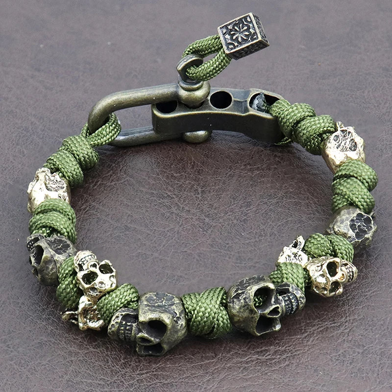 Retro Men's Skull Handmade Bracelet Gothic Skeleton Adjustable Woven Bangle Punk Motorcycle Amulet Jewelry Accessories Wholesale