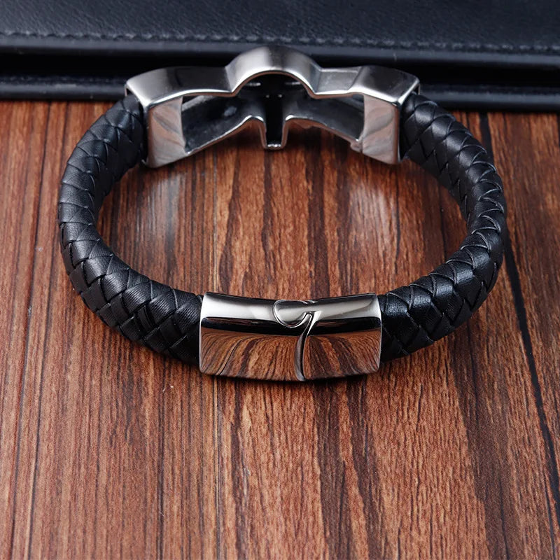 New Skull Stainless Steel Bracelets Genuine Leather Bangles Woven Men's Accessories Fine Gifts Accessories Wholesale Jewelry