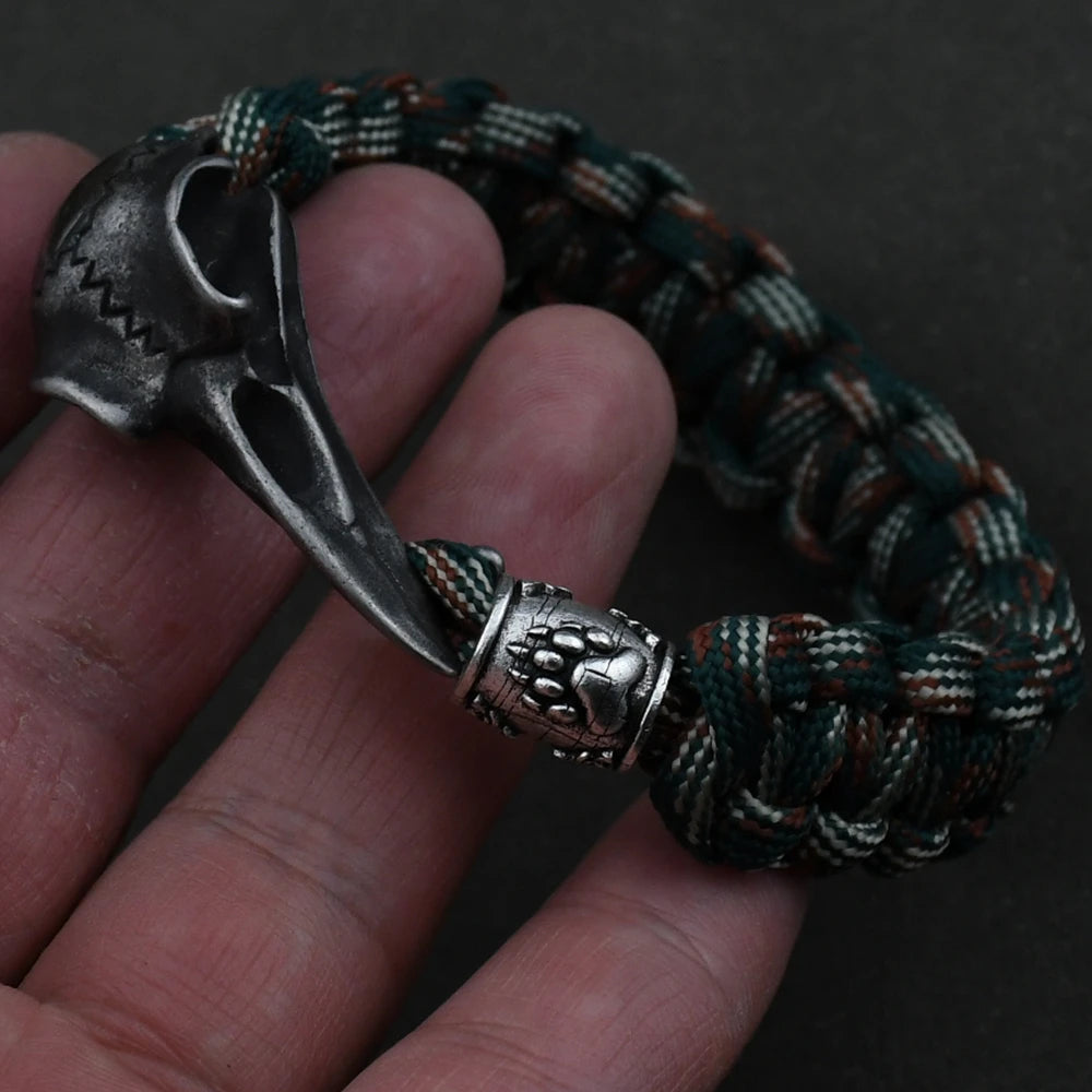 Wicca Skull Rune Bead Bracelet Odin Raven Stainless Steel Viking Bracelet Men Slavic Jewelry Vikings Accessories Vikingos Bangle
