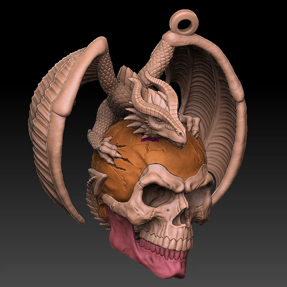 925 Sterling Silver Flying Dragon Punk Skull Pendant Details Biker Jewelry TA380