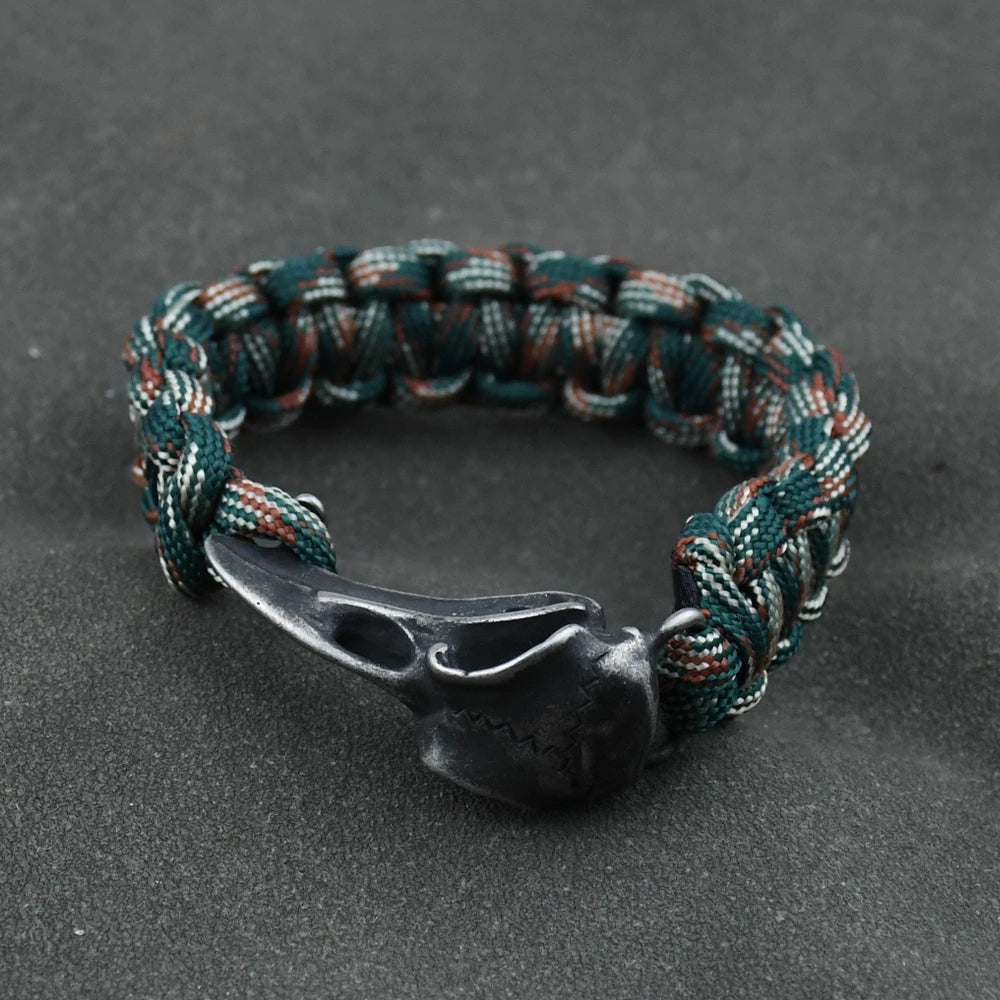 Wicca Skull Rune Bead Bracelet Odin Raven Stainless Steel Viking Bracelet Men Slavic Jewelry Vikings Accessories Vikingos Bangle