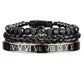 Luxury 3pcs/Set Skull Charm Black Bracelet Stainless Steel  Men Enamel Roman Number Bangles  Europe Fashion Couple Jewelry