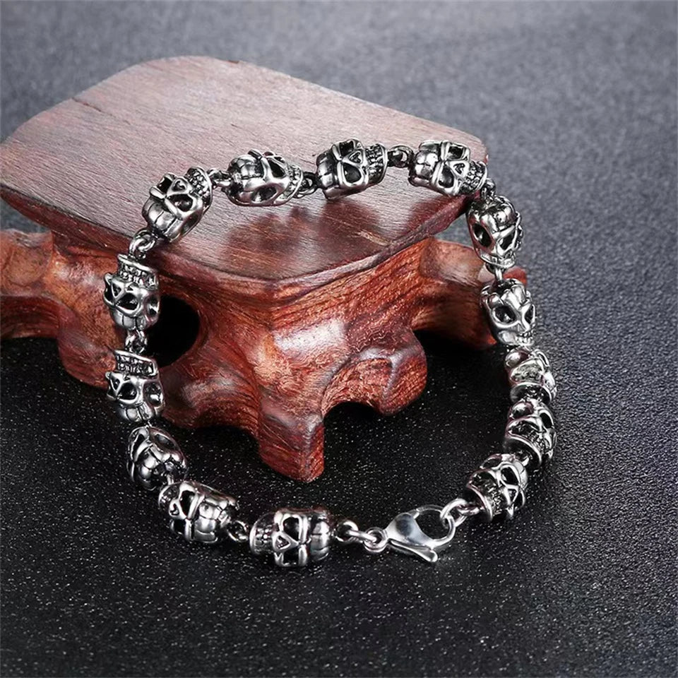 Retro Gothic Metal Skull Ghost Head Bracelet For Men Punk Charm Hip Hop Rock Knight Bracelet/Body Chain Accessory Gift