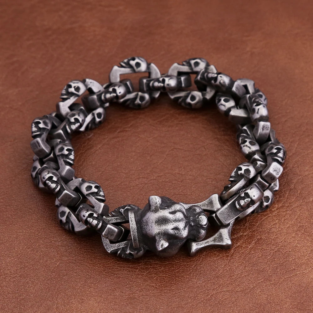 New Vintage Black Leopard Head Bracelet For Men Boys Stainless Steel High Quality Skull