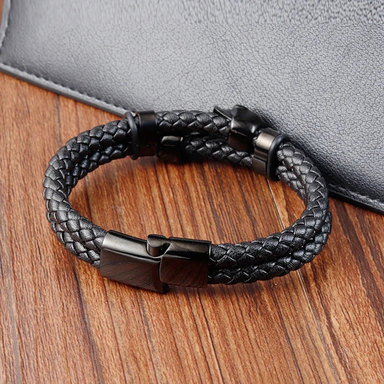Skull Stainless Steel Fashion Punk Genuine Leather Rope Gold Bangle Magnetic Buckle Jewelry Trend 2024 Wholesale