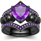 Gothic Black Rose Flower Skull Engagement Ring Set Red Purple Heart Zircon Crystal Anniversary Mother's Day Holiday Gift Jewelry