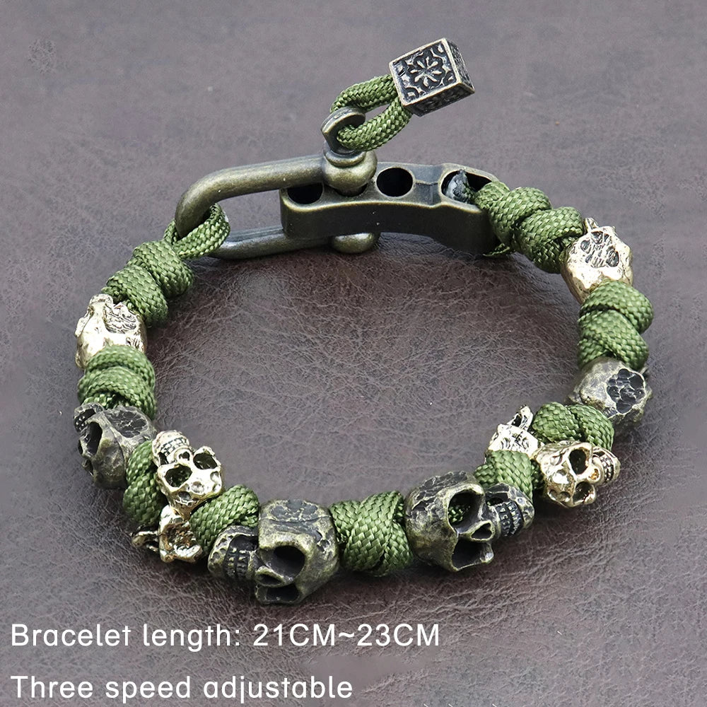 Retro Men's Skull Handmade Bracelet Gothic Skeleton Adjustable Woven Bangle Punk Motorcycle Amulet Jewelry Accessories Wholesale
