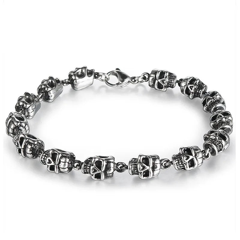Cool Rock Style Steampunk Skull Bracelet for Men Women Alloy Skeleton Beaded Bracelet Hiphop Tibetan Prayer Beaded Bracelet New