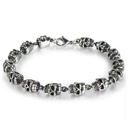 Cool Rock Style Steampunk Skull Bracelet for Men Women Alloy Skeleton Beaded Bracelet Hiphop Tibetan Prayer Beaded Bracelet New