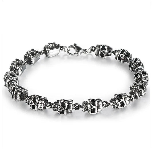 Cool Rock Style Steampunk Skull Bracelet for Men Women Alloy Skeleton Beaded Bracelet Hiphop Tibetan Prayer Beaded Bracelet New