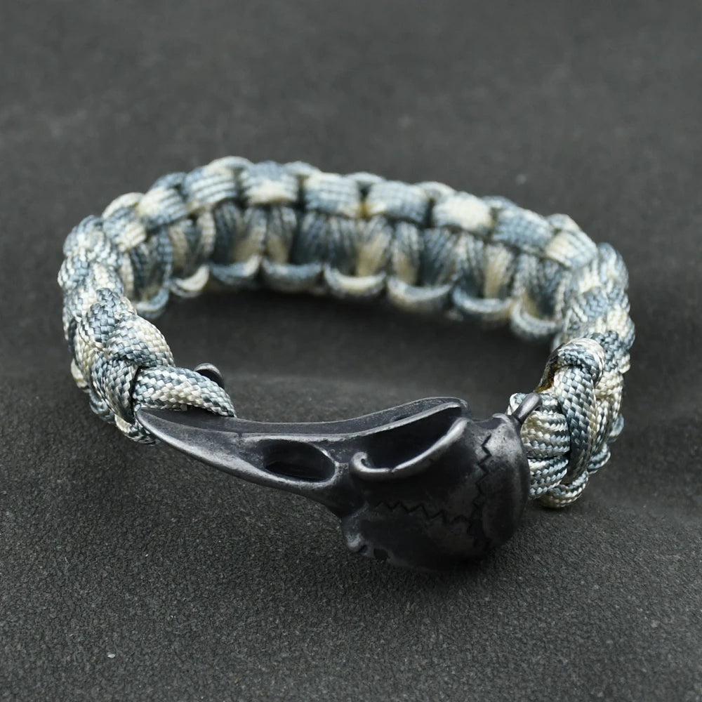 Wicca Skull Rune Bead Bracelet Odin Raven Stainless Steel Viking Bracelet Men Slavic Jewelry Vikings Accessories Vikingos Bangle