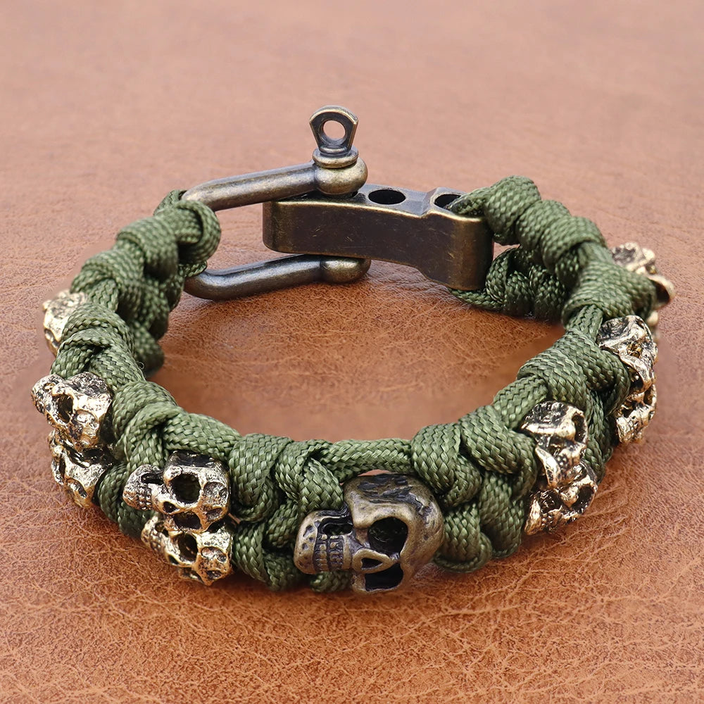 Retro Men's Skull Handmade Bracelet Gothic Skeleton Adjustable Woven Bangle Punk Motorcycle Amulet Jewelry Accessories Wholesale