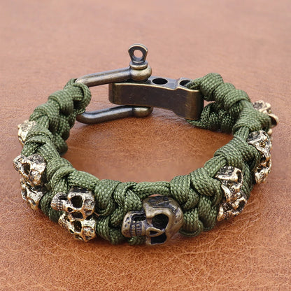 Retro Men's Skull Handmade Bracelet Gothic Skeleton Adjustable Woven Bangle Punk Motorcycle Amulet Jewelry Accessories Wholesale