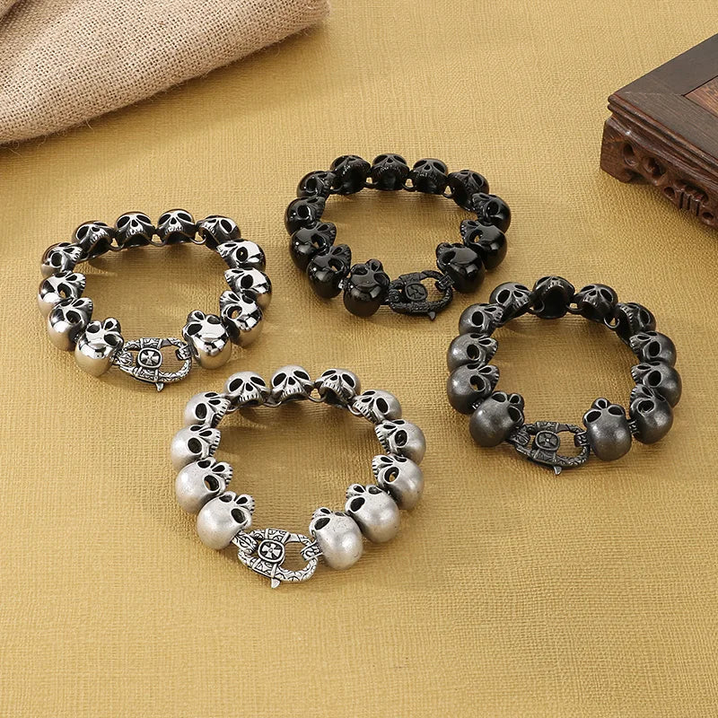 24mm Skull Charm Bracelet Men Stainless Steel 316L Punk Jewelry